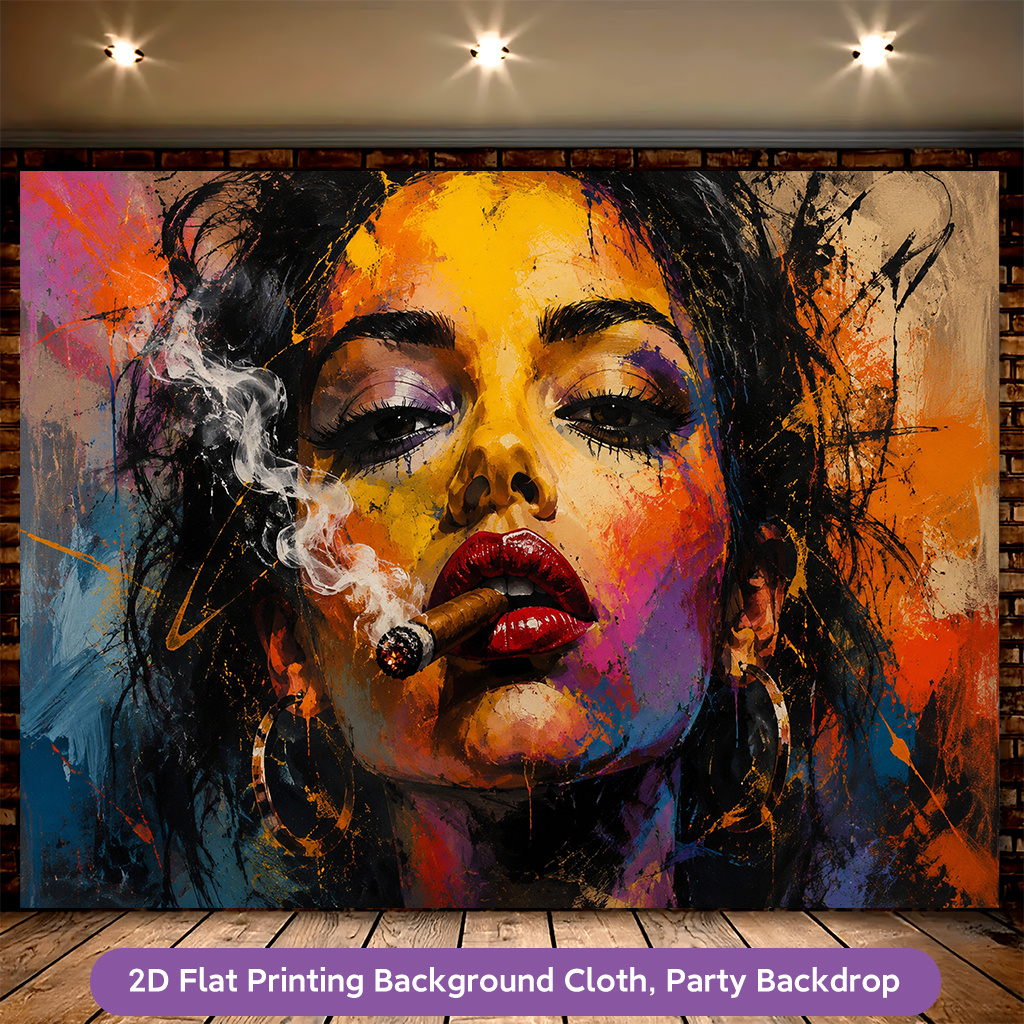 Colorful Smoking Woman Polyester Wall Decoration Banner